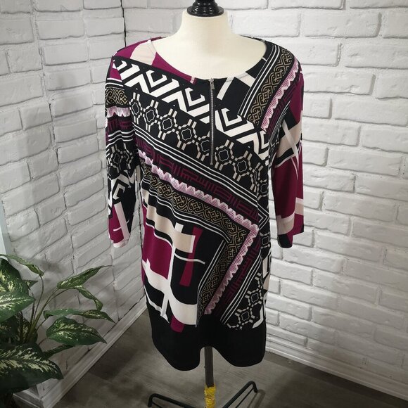 Cleo Ladies Size Large Multi Colored 3/4 Length Sleeves Dress or Tunic Top - Picture 1 of 10